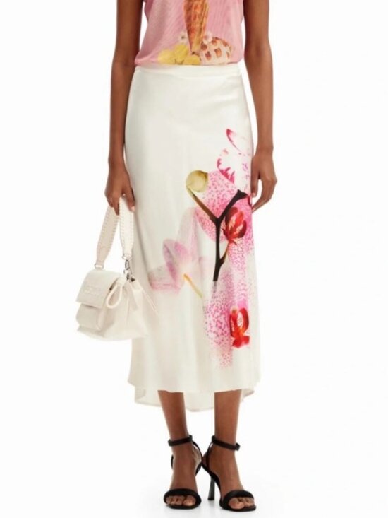 Desigual Dresses & Skirts - Desigual | Satin Slip Midi Skirt w Orchid Print
